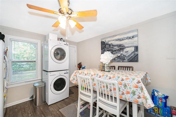 Dining room, Interior, Washer, Wood Texture Flooring