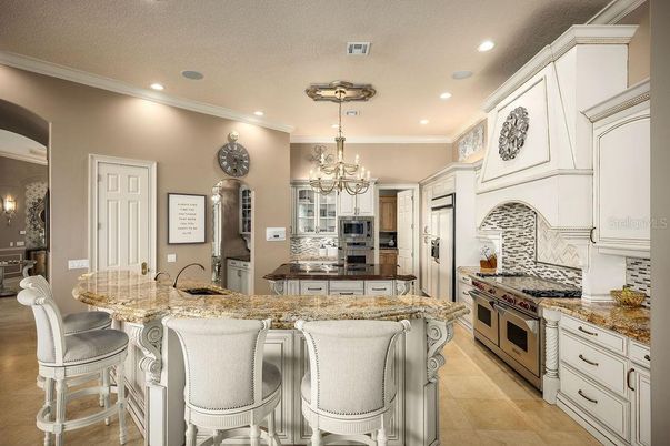Chandelier, Interior, Kitchen, Recessed Lighting, Stainless Steel Appliances