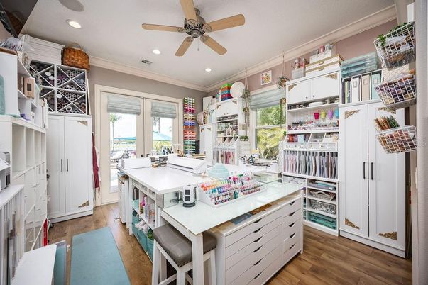 Home Office, Interior, Recessed Lighting, Wood Texture Flooring