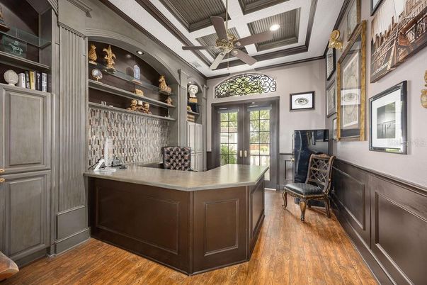 Home Office, Interior, Recessed Lighting, Wood Texture Flooring