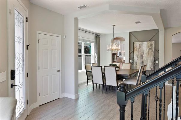 Chandelier, Dining room, Interior, Wood Texture Flooring