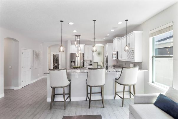 Interior, Kitchen, Pendant Lights, Recessed Lighting, Wood Texture Flooring