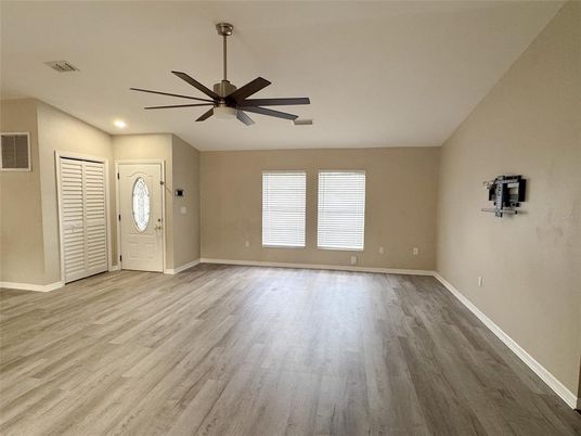 Empty room, Interior, Recessed Lighting, Wood Texture Flooring