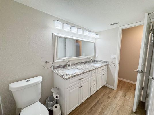 Bathroom, Dual Sink Vanities, Interior, Wood Texture Flooring