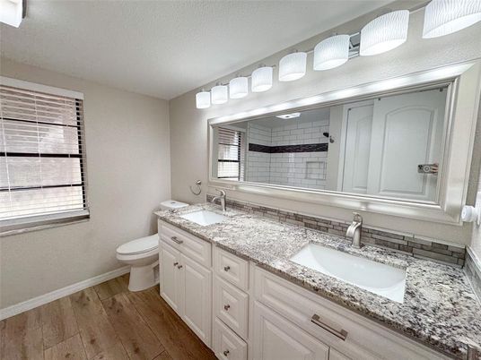 Bathroom, Dual Sink Vanities, Interior, Wood Texture Flooring