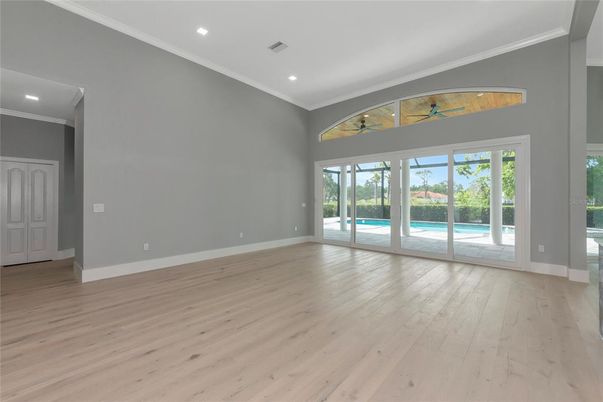 Empty room, Interior, Recessed Lighting, Wood Texture Flooring