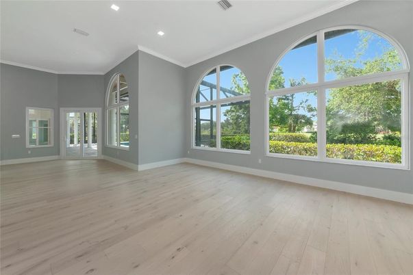 Empty room, Interior, Recessed Lighting, Wood Texture Flooring