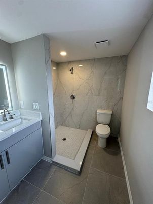 Bathroom, Interior, Marble Walls, Recessed Lighting