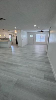 Empty room, Interior, Pendant Lights, Recessed Lighting, Wood Texture Flooring