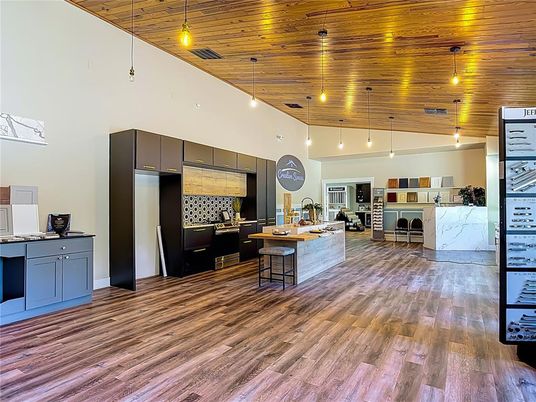 Interior, Kitchen, Pendant Lights, Stainless Steel Appliances, Wood Texture Flooring