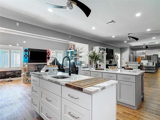 Interior, Kitchen, Pendant Lights, Recessed Lighting, Wood Texture Flooring
