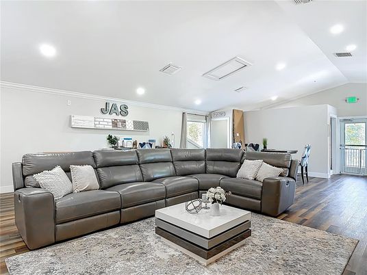 Interior, Living room, Recessed Lighting, Wood Texture Flooring
