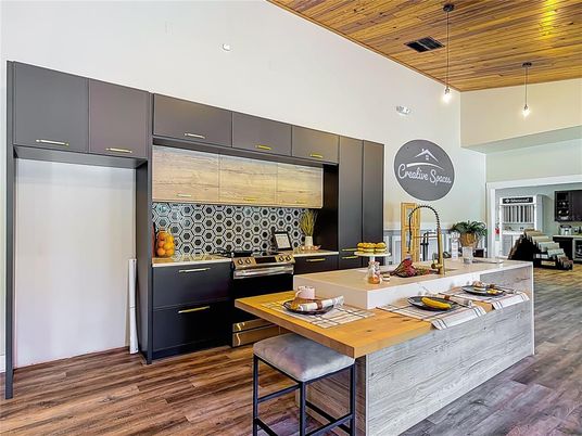 Interior, Kitchen, Pendant Lights, Stainless Steel Appliances, Wooden Ceilings, Wood Texture Flooring