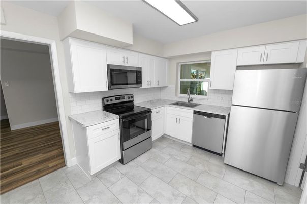 Interior, Kitchen, Stainless Steel Appliances, Wood Texture Flooring
