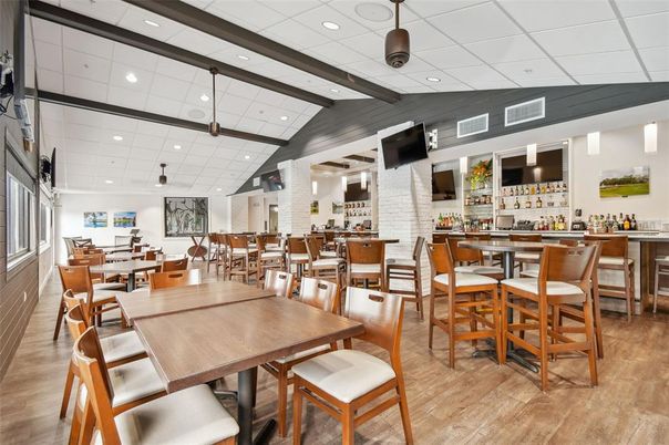 Dining room, Interior, Recessed Lighting, Stone Walls, Wooden Beams, Wood Texture Flooring