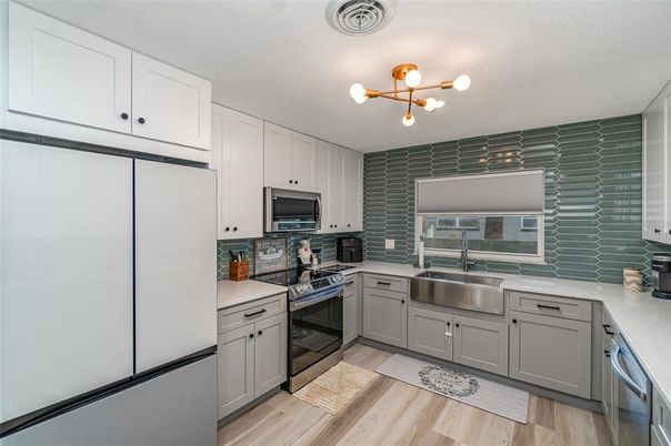 Interior, Kitchen, Stainless Steel Appliances, Wood Texture Flooring