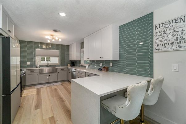Interior, Kitchen, Recessed Lighting, Wood Texture Flooring