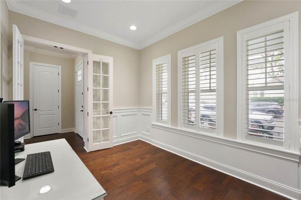 Home Office, Interior, Recessed Lighting, Wood Texture Flooring