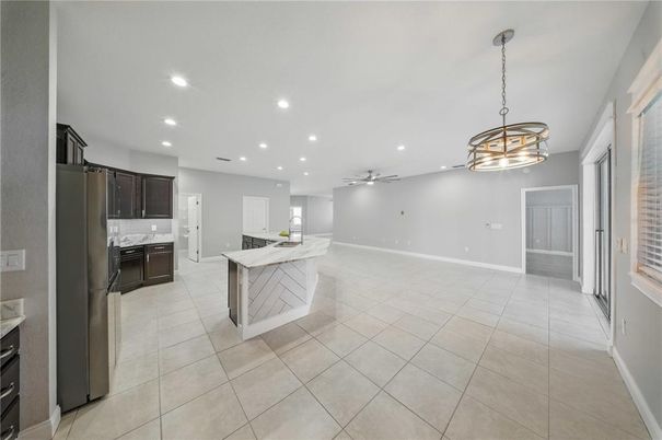 Empty room, Interior, Kitchen, Pendant Lights, Recessed Lighting