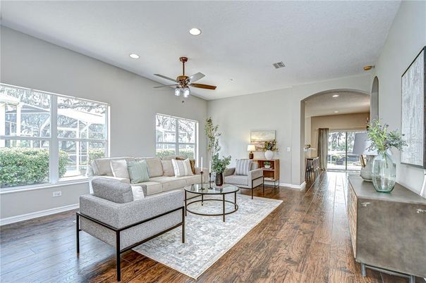 Interior, Living room, Recessed Lighting, Wood Texture Flooring
