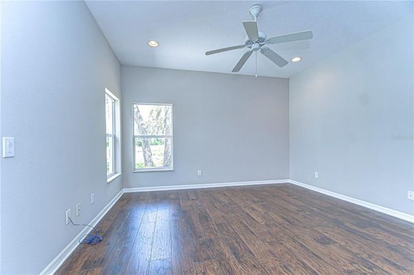 Empty room, Interior, Recessed Lighting, Wood Texture Flooring