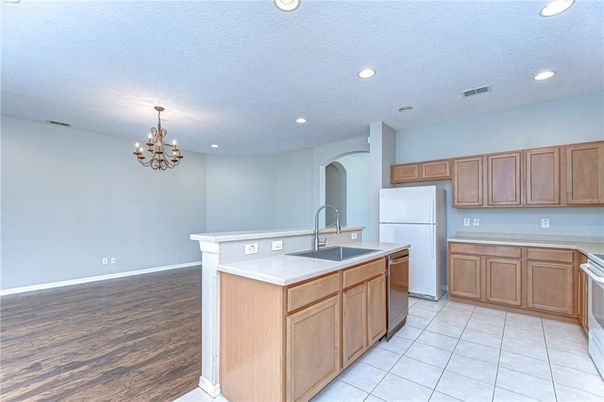 Chandelier, Interior, Kitchen, Recessed Lighting, Wood Texture Flooring