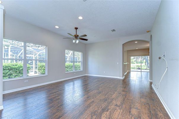 Empty room, Interior, Recessed Lighting, Wood Texture Flooring