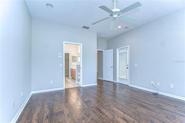 Bathroom, Empty room, Interior, Recessed Lighting, Wood Texture Flooring
