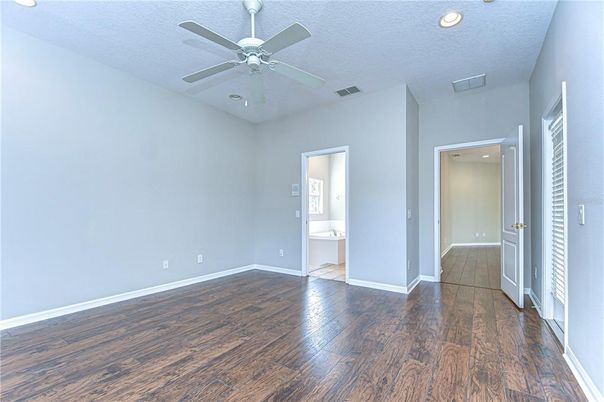 Bathroom, Empty room, Interior, Recessed Lighting, Wood Texture Flooring
