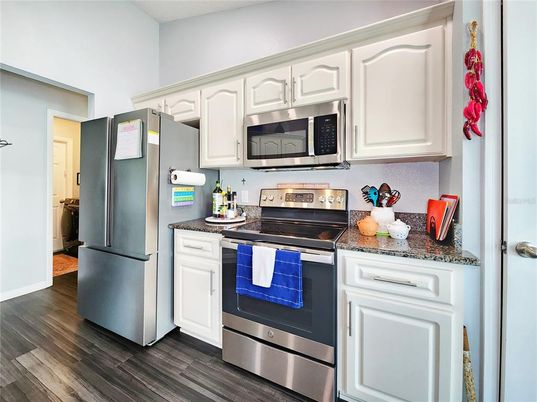 Interior, Kitchen, Stainless Steel Appliances, Wood Texture Flooring