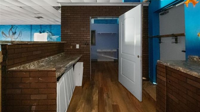 Interior, Stone Walls, Wood Texture Flooring