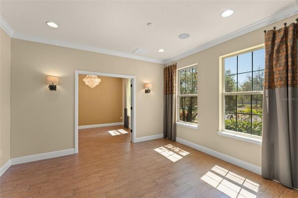 Empty room, Interior, Recessed Lighting, Wood Texture Flooring