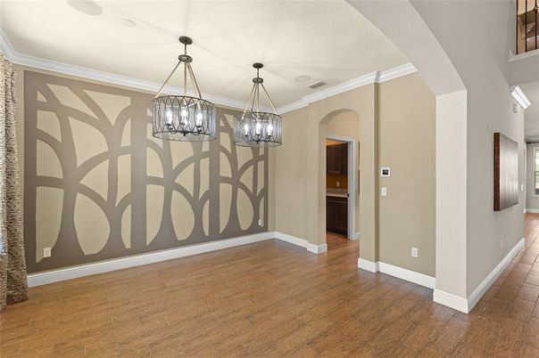 Empty room, Interior, Pendant Lights, Wood Texture Flooring