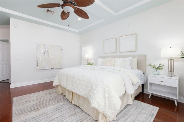 Bedroom, Interior, Recessed Lighting, Wood Texture Flooring