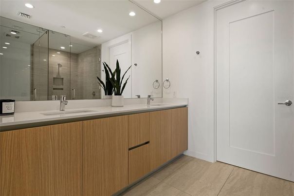 Bathroom, Dual Sink Vanities, Glass Shower, Interior, Recessed Lighting