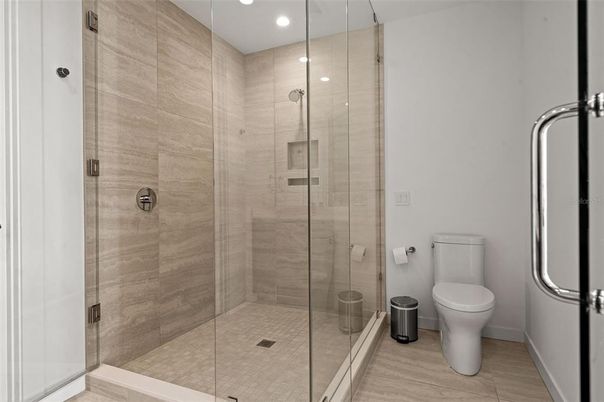 Bathroom, Glass Shower, Interior, Recessed Lighting