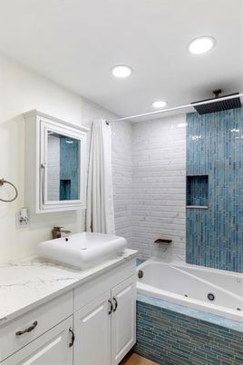 Bathroom, Interior, Recessed Lighting, Wood Texture Flooring