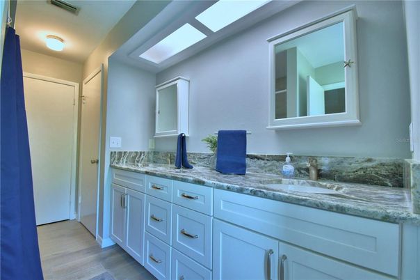 Bathroom, Dual Sink Vanities, Interior, Wood Texture Flooring