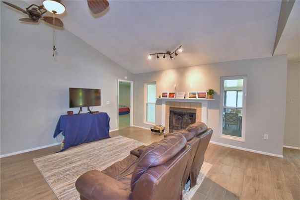 Bedroom, Fireplace, Interior, Wood Texture Flooring