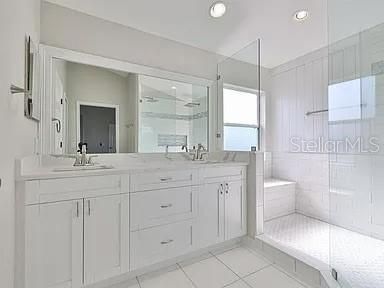 Bathroom, Dual Sink Vanities, Glass Shower, Interior, Recessed Lighting