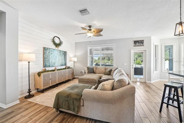 Interior, Living room, Pendant Lights, Wood Texture Flooring