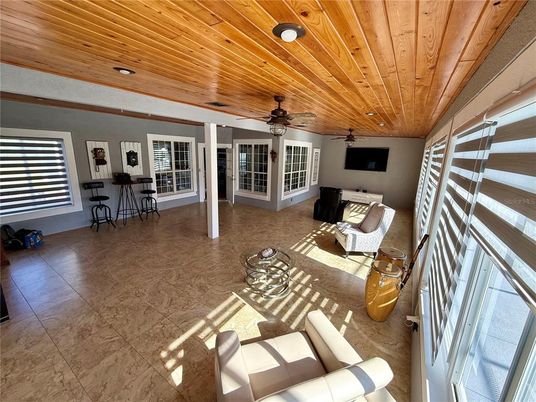 Interior, Living room, Recessed Lighting, Wooden Ceilings