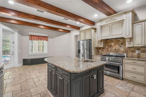 Interior, Kitchen, Recessed Lighting, Stainless Steel Appliances, Wooden Beams