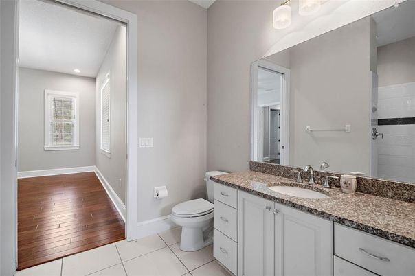 Bathroom, Interior, Recessed Lighting, Wood Texture Flooring