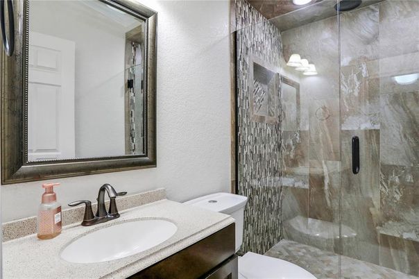 Bathroom, Glass Shower, Interior, Recessed Lighting