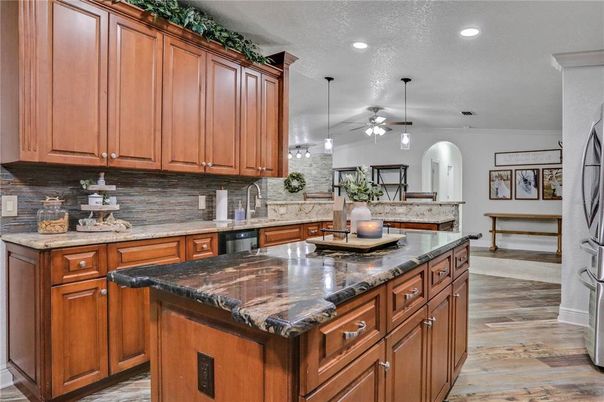 Interior, Kitchen, Pendant Lights, Recessed Lighting, Wood Texture Flooring