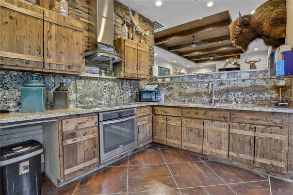 Interior, Kitchen, Recessed Lighting, Stainless Steel Appliances, Wooden Beams