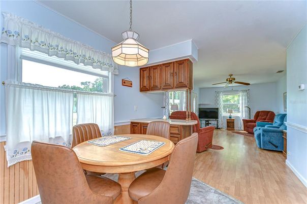 Dining room, Interior, Living room, Pendant Lights, Wood Texture Flooring