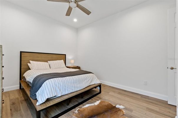 Bedroom, Interior, Recessed Lighting, Wood Texture Flooring