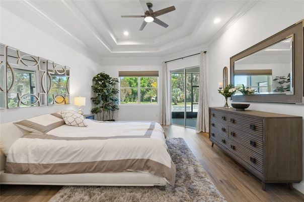 Bedroom, Interior, Recessed Lighting, Wood Texture Flooring